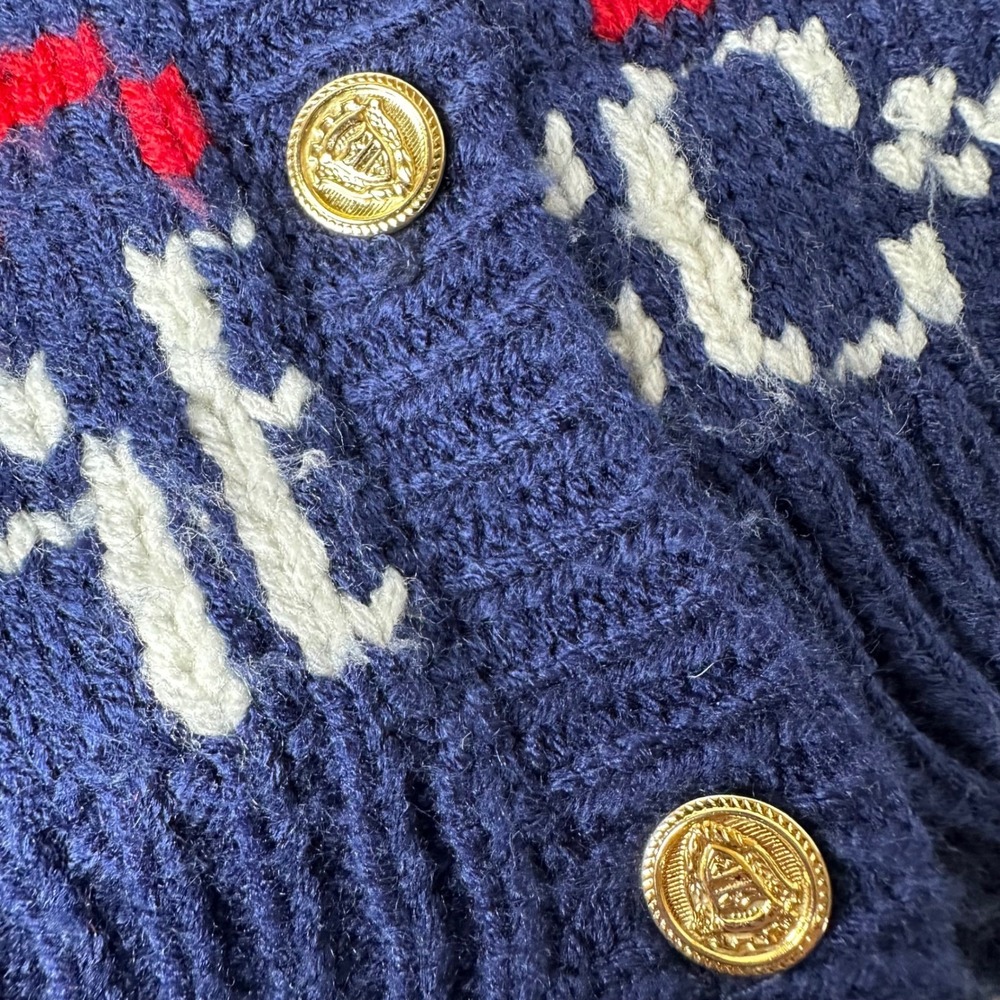 Northern Isles Cardigan Blue Gold Buttons ABC Schoolhouse Teacher Vintage Sz XL - Picture 9 of 16